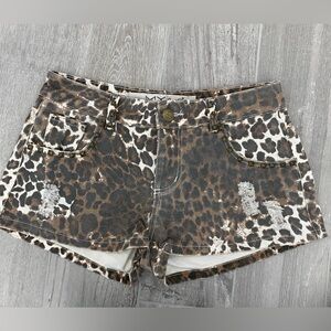 My Place Jeans distressed leopard-print denim shorts embellished size 38